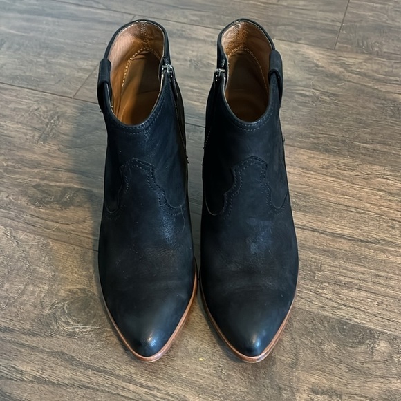 Frye Reina Black Suede Heeled Ankle Boots - Picture 2 of 12